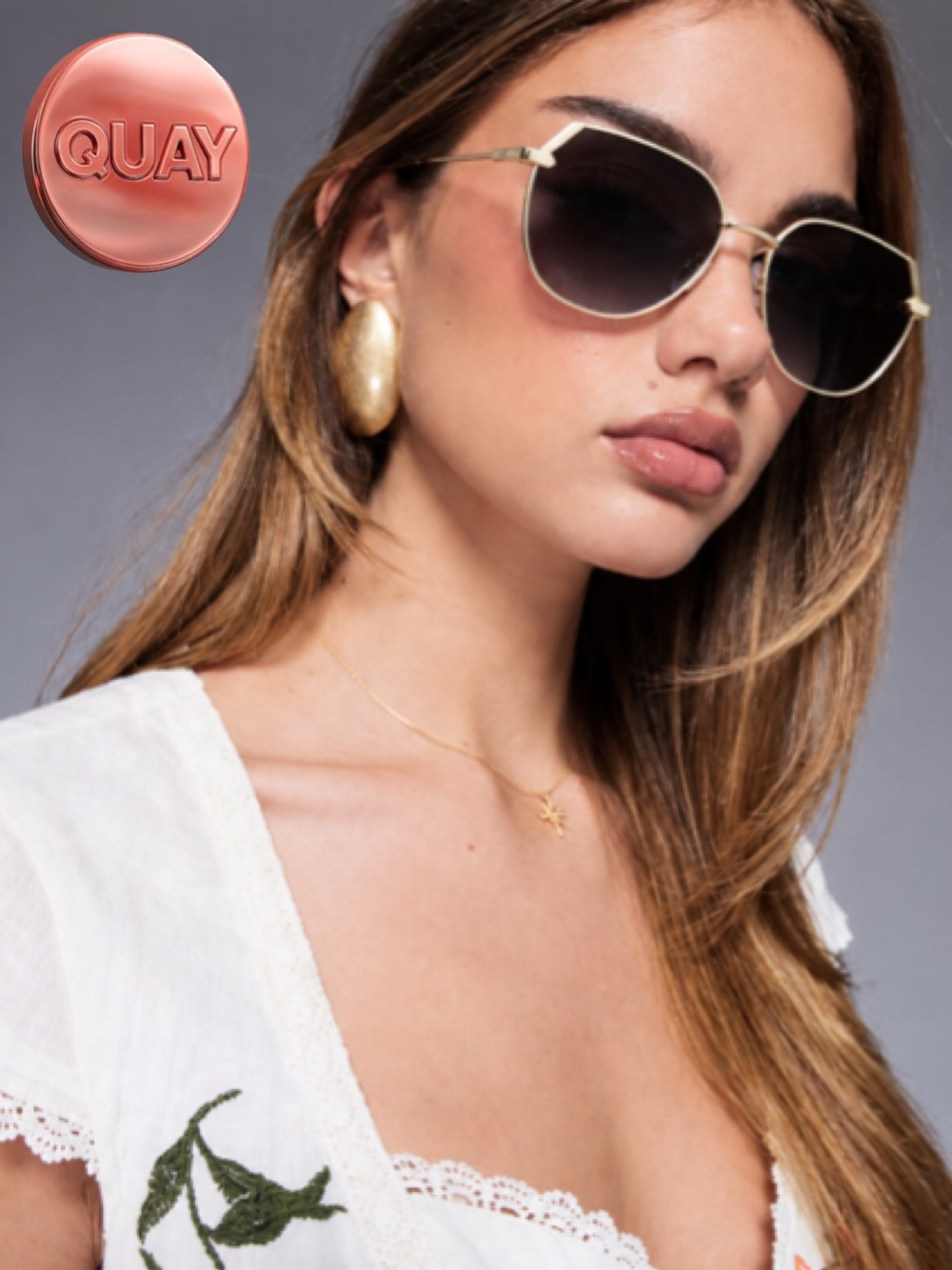 🆕 Quay Main Character White/Gold Sunglasses (paperwork, case, cleaning rag)